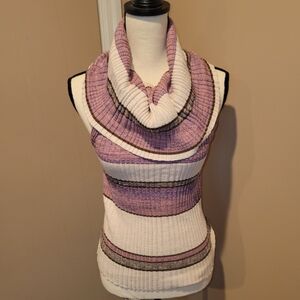 Striped Purple and Cream Cowl Neck Sweater Tank